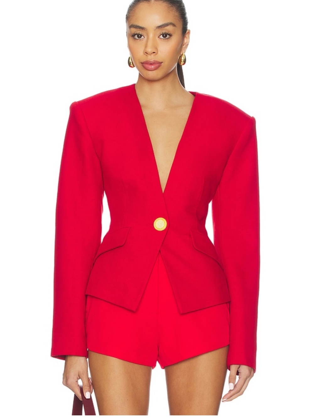 Ronny Kobo Collection Red Single-Button Peak-Shoulder Blazer
